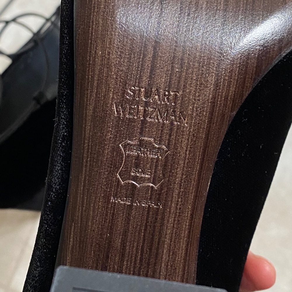 ❌SOLD❌ Stuart Weitzman Cordon Velvet Black Block Heels - Picture 4 of 6
